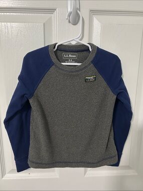 L.L. Bean Kids Gray Fleece Pullover with Blue Raglan Sleeves
